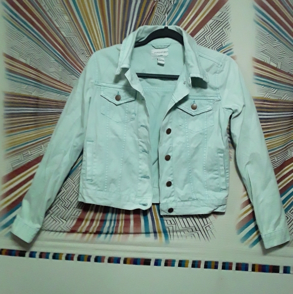 Forever 21 Girls Age 12-13 (152-158cm) Light Blue-Green Denim Type Jean Jacket - Picture 5 of 16